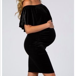 Black velvet fitted maternity dress